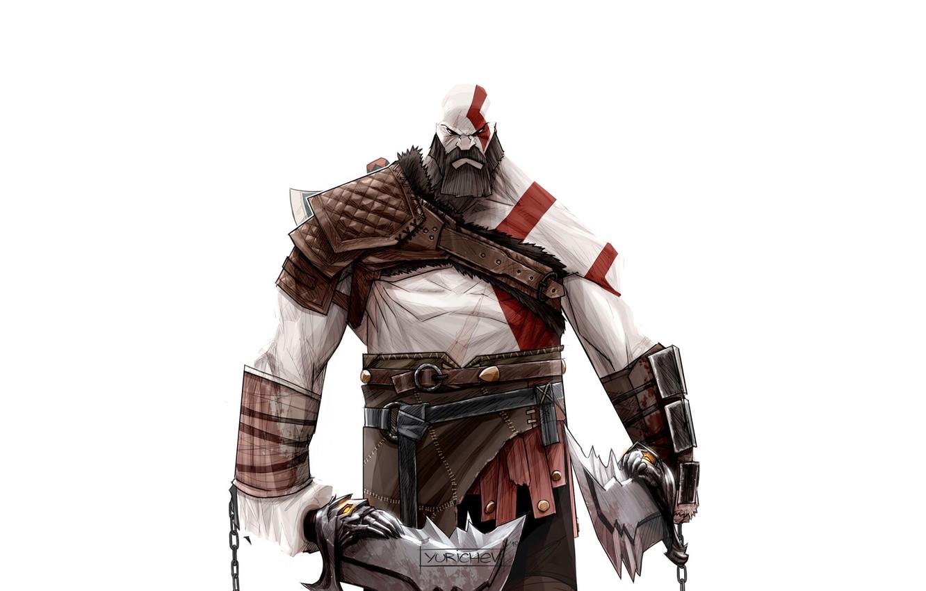 1332x850 Wallpaper Minimalism, Style, Background, Art, Art, Kratos, God of War, Kratos, Illustration, Minimalism, Character, God of war, Character, Digital 2D, Comic Art, Evgeny Yurichev image for desktop, section минимализм