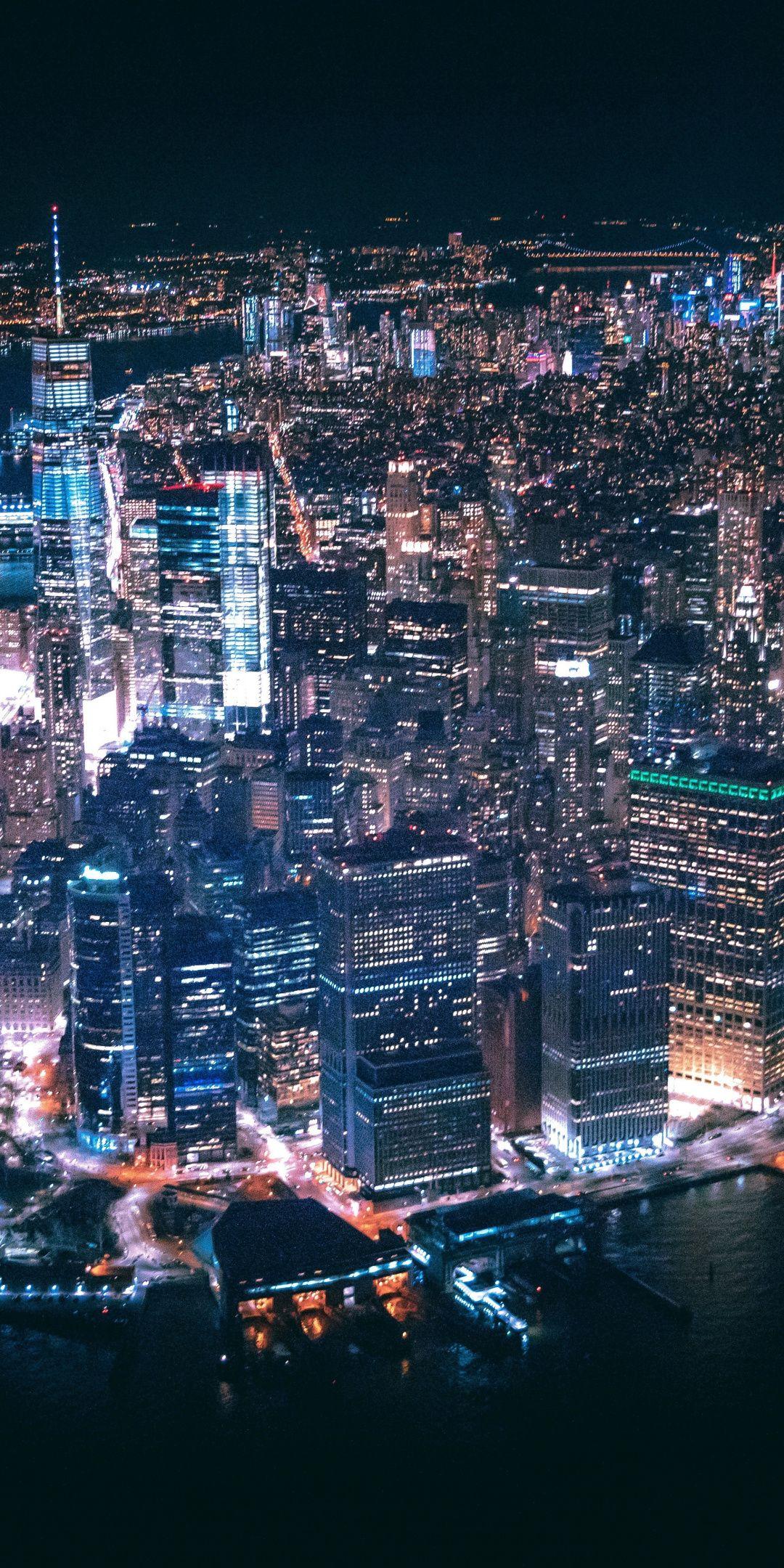 1080x2160 Cityscape, buildings, New York, aerial view, night, 1080x2160 wallpaper. City aesthetic, City lights wallpaper, Cityscape