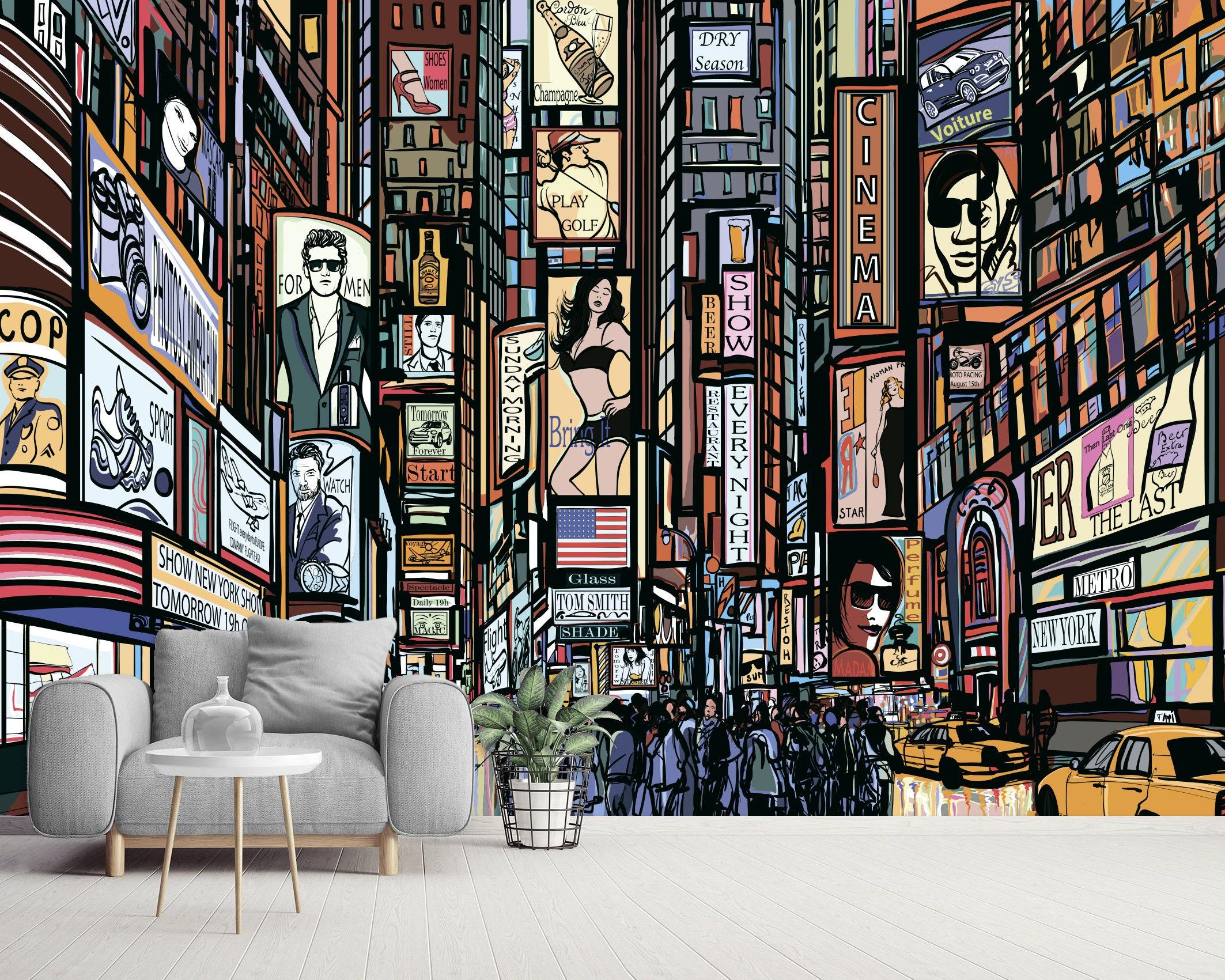 2126x1701 New York City Times Square Pop Art Illustration Mural