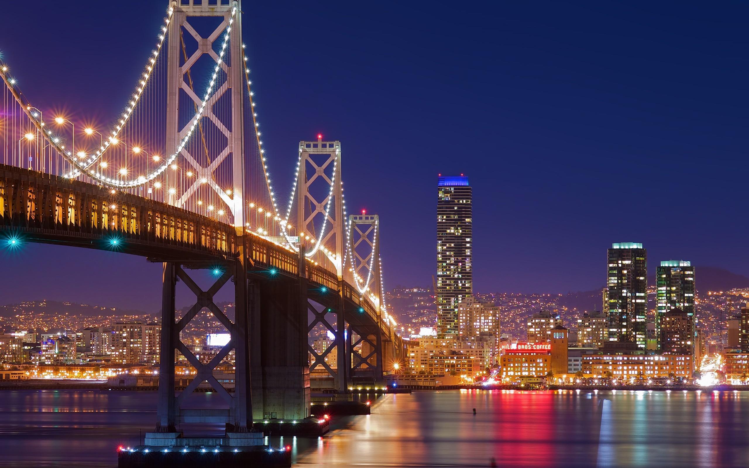 2560x1600 night lights bridges new york city 2560x1600 wallpaper