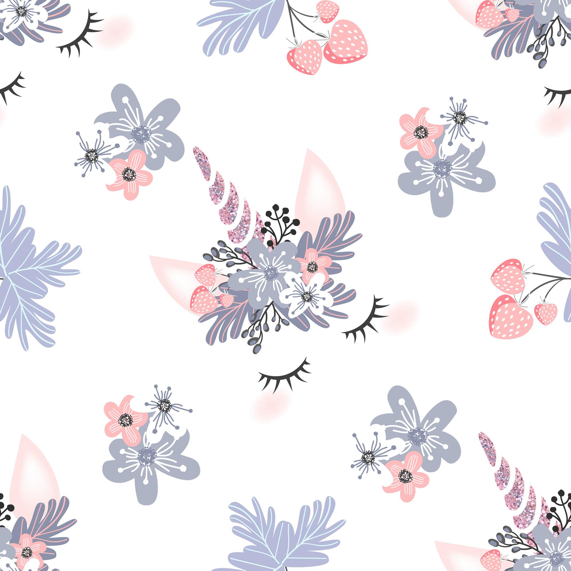 2000x2000 Zoomie Kids Vibbert Cute Unicorn Head 10' L x 24 W Peel and Stick Wallpaper Roll