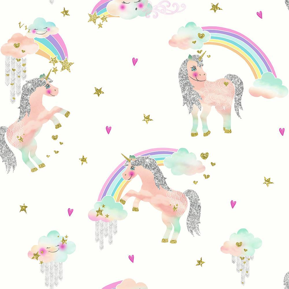 1000x1000 Arthouse Rainbow Unicorn White Wallpaper in the Wallpaper department at