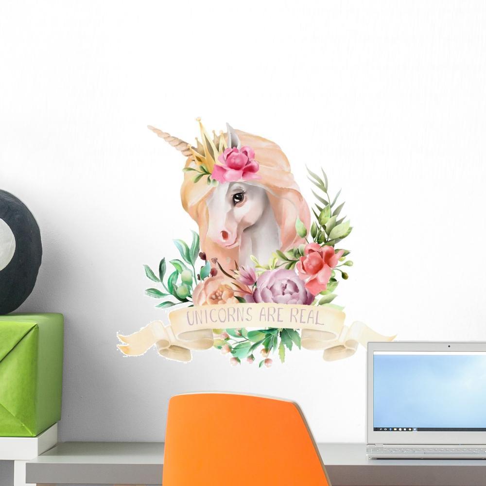 1000x1000 Cute Floral Watercolor Unicorn Wall Decal