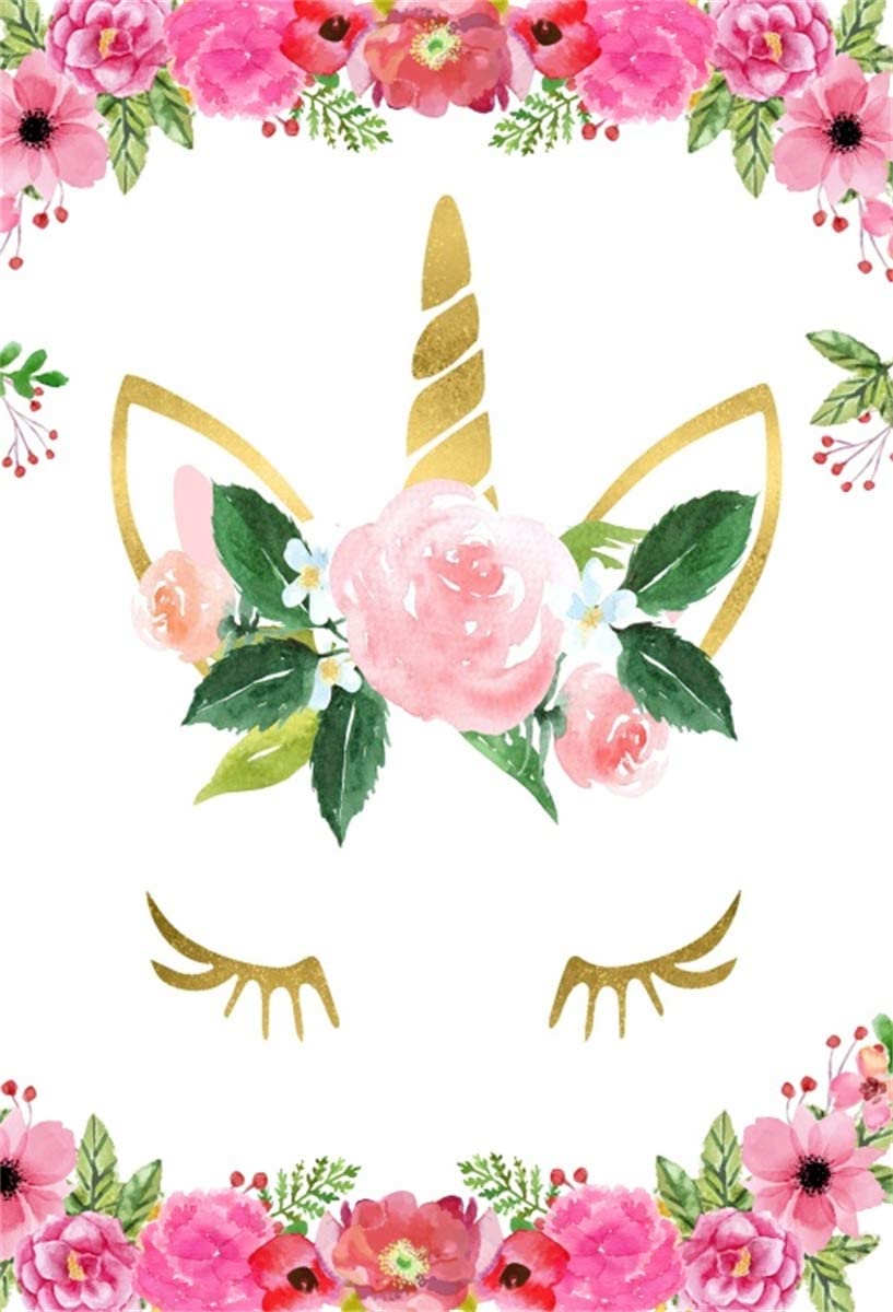 817x1200 montibello.com YEELE 4x5ft Happy Birthday Photography Background Floral Unicorn Head in Pastel Color Backdrop Littile Babys First 1st Birthday Party Kids Girls Artistic Portrait Photohoot Studio Props Wallpaper Electronics Lighting & Studio