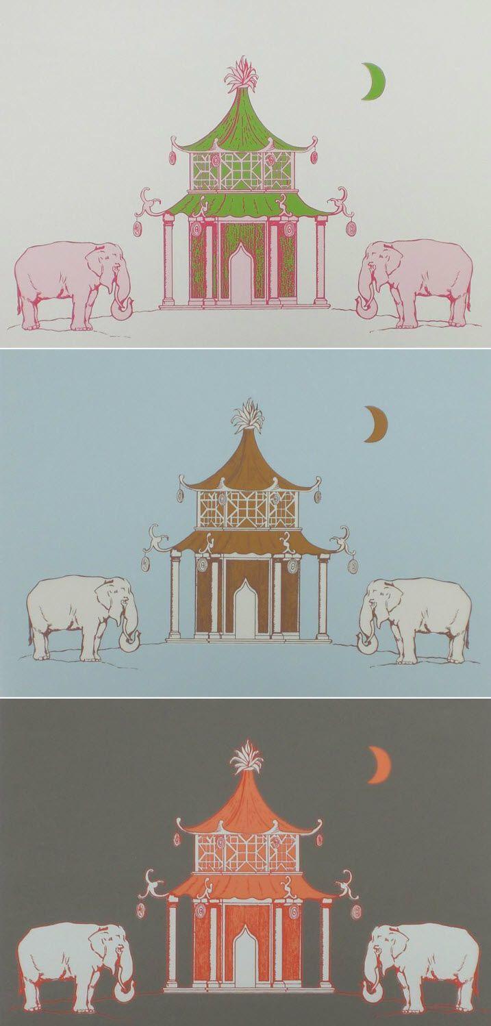 717x1498 Elephant Pagoda Wallpaper by Katie Ridder. Wallpaper
