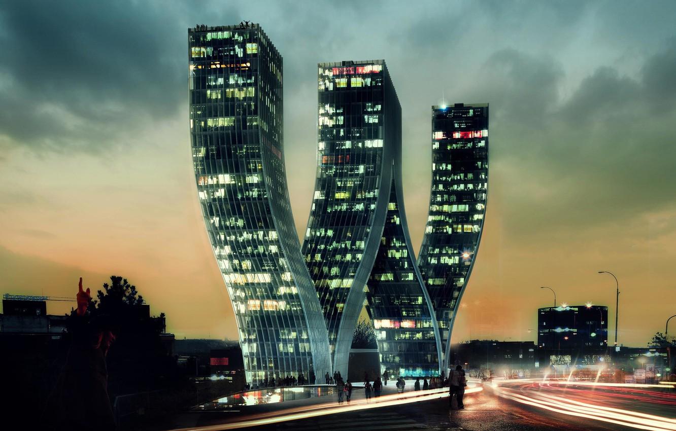 1332x850 Wallpaper The building, the construction of Prague, Bjarke Ingels Group, the building project Walter, 4 towers W image for desktop, section разное