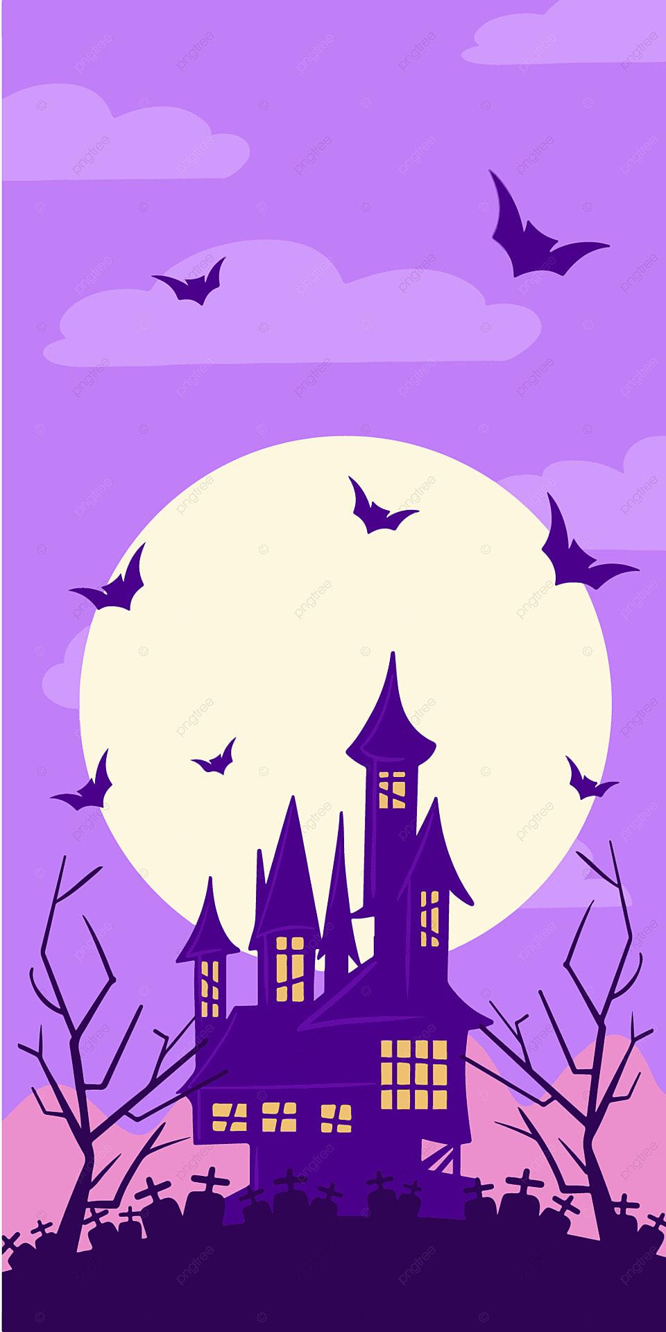 960x1920 Halloween Cartoon Purple Mobile Wallpaper, Halloween, Cartoon, Old Castle Background Image for Free Download