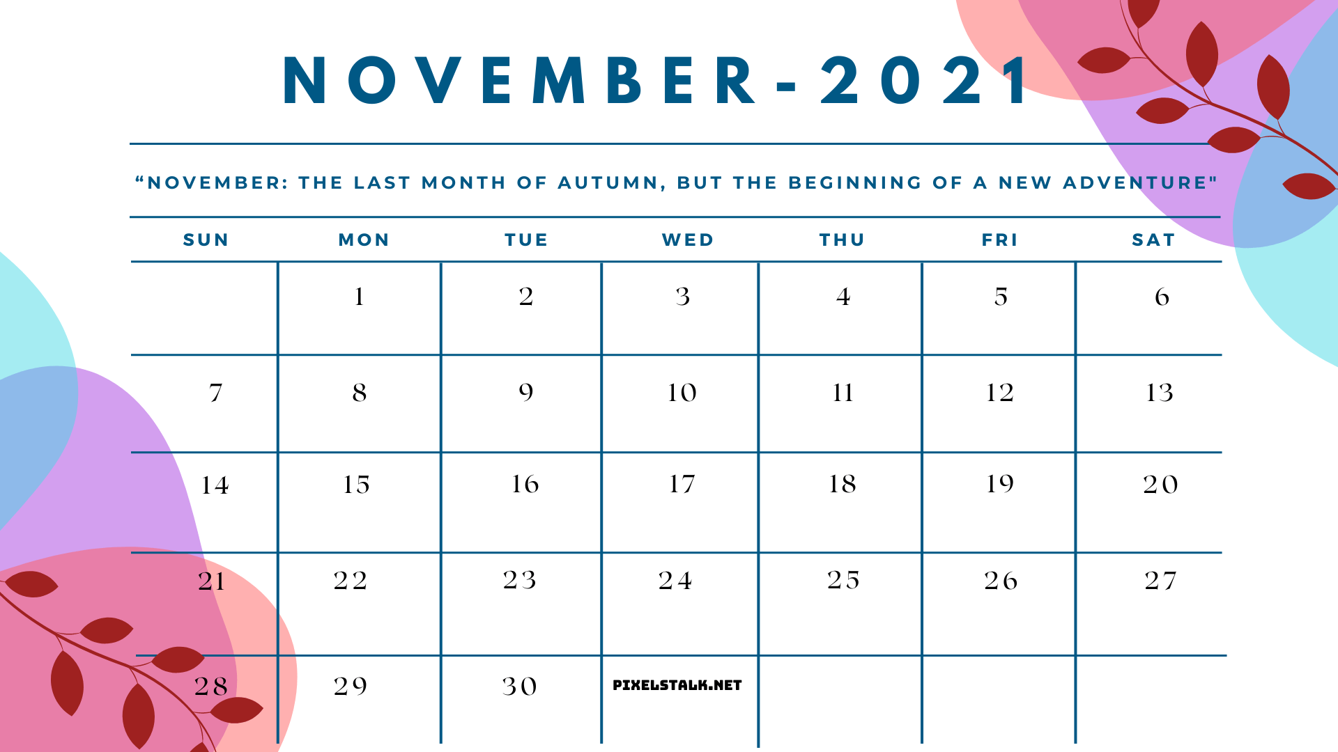 1920x1080 November 2021 Calendar Wallpaper