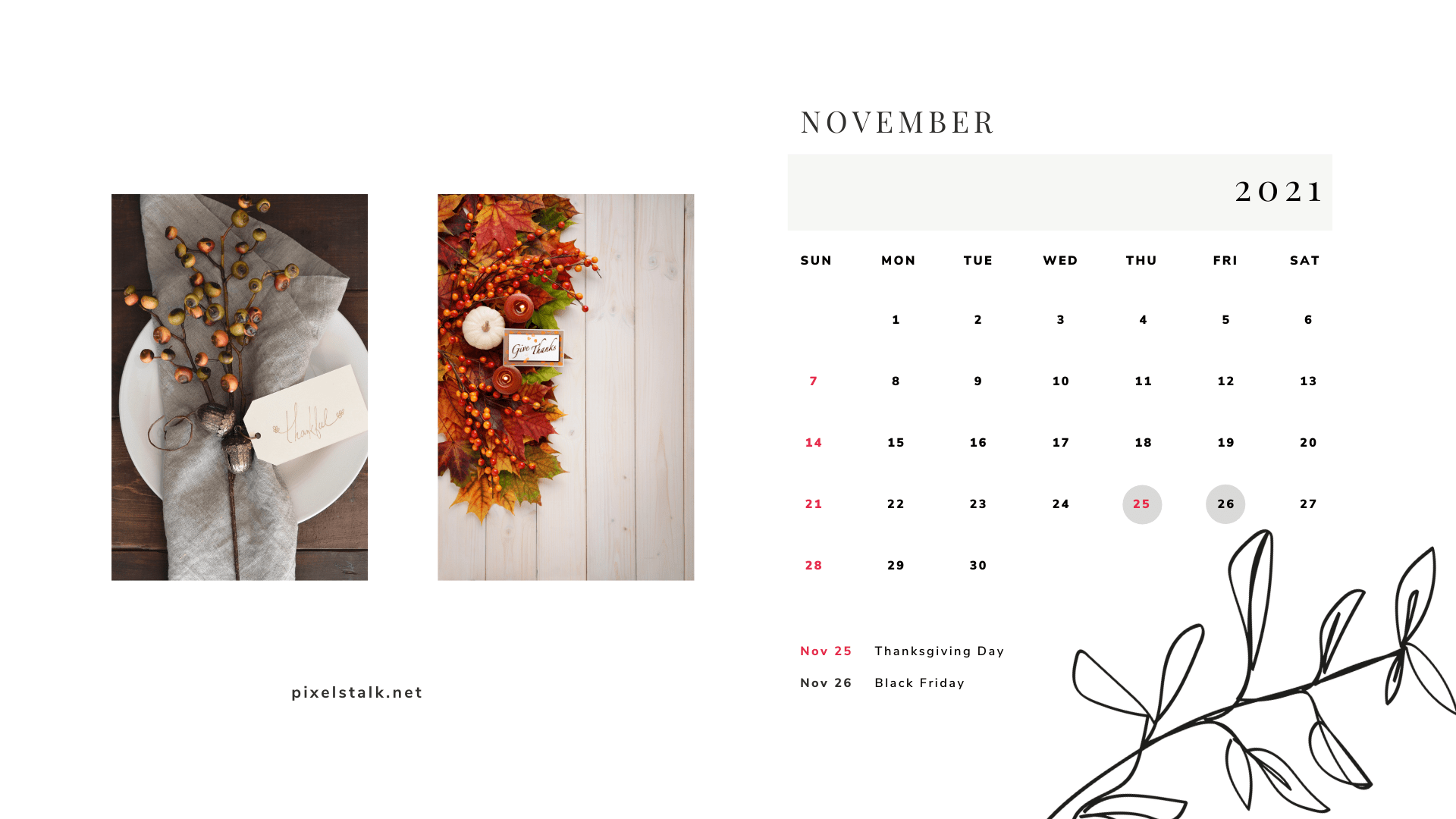 1920x1080 November 2021 Calendar Wallpaper