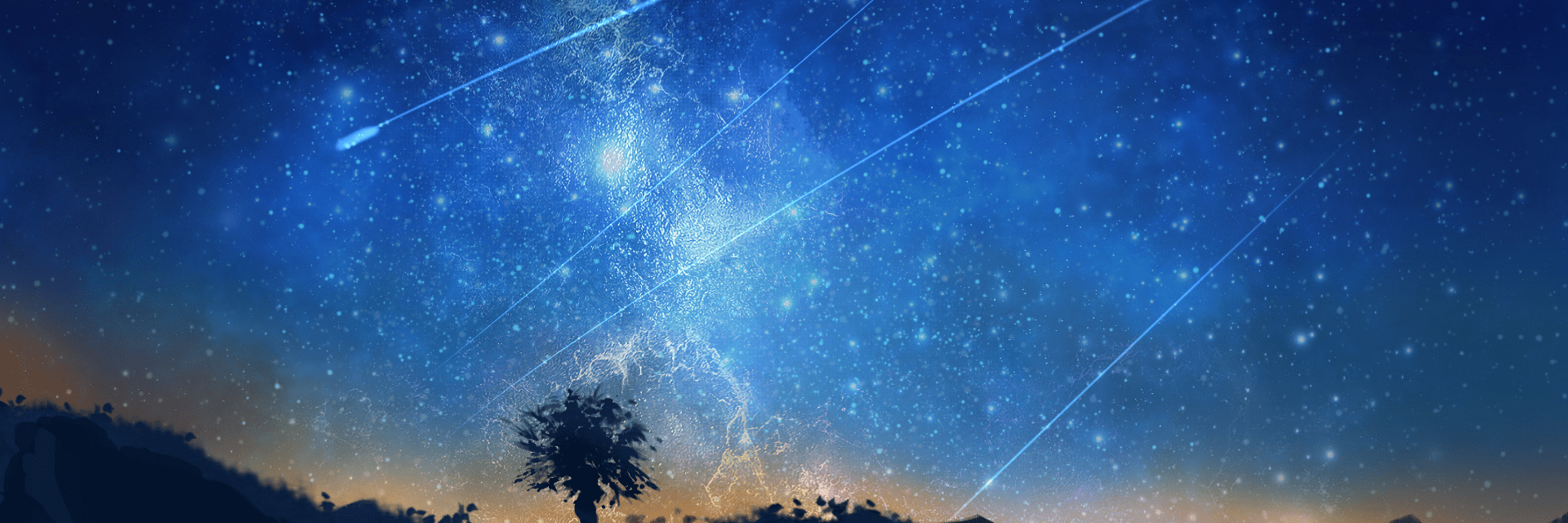1920x640 Download 1920x640 Night, Falling Stars, Landscape Wallpaper