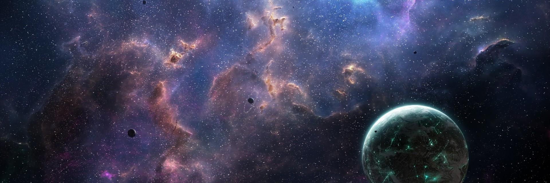 1920x640 Download 1920x640 Galaxy, Planet, Space, Nebula, Stars, Lights Wallpaper