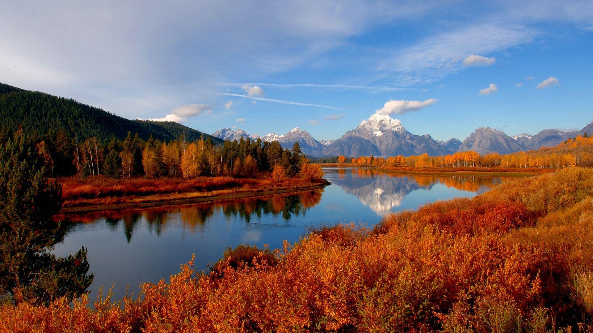 1920x1080 Autumn Trees River and Sky Nature View Wallpaper