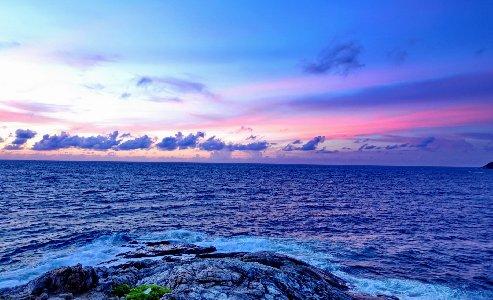 493x300 Nature Sea Ocean Color Blue Seascape Waves Sky Clouds Sunrise Sunset Desktop Background Wallpaper