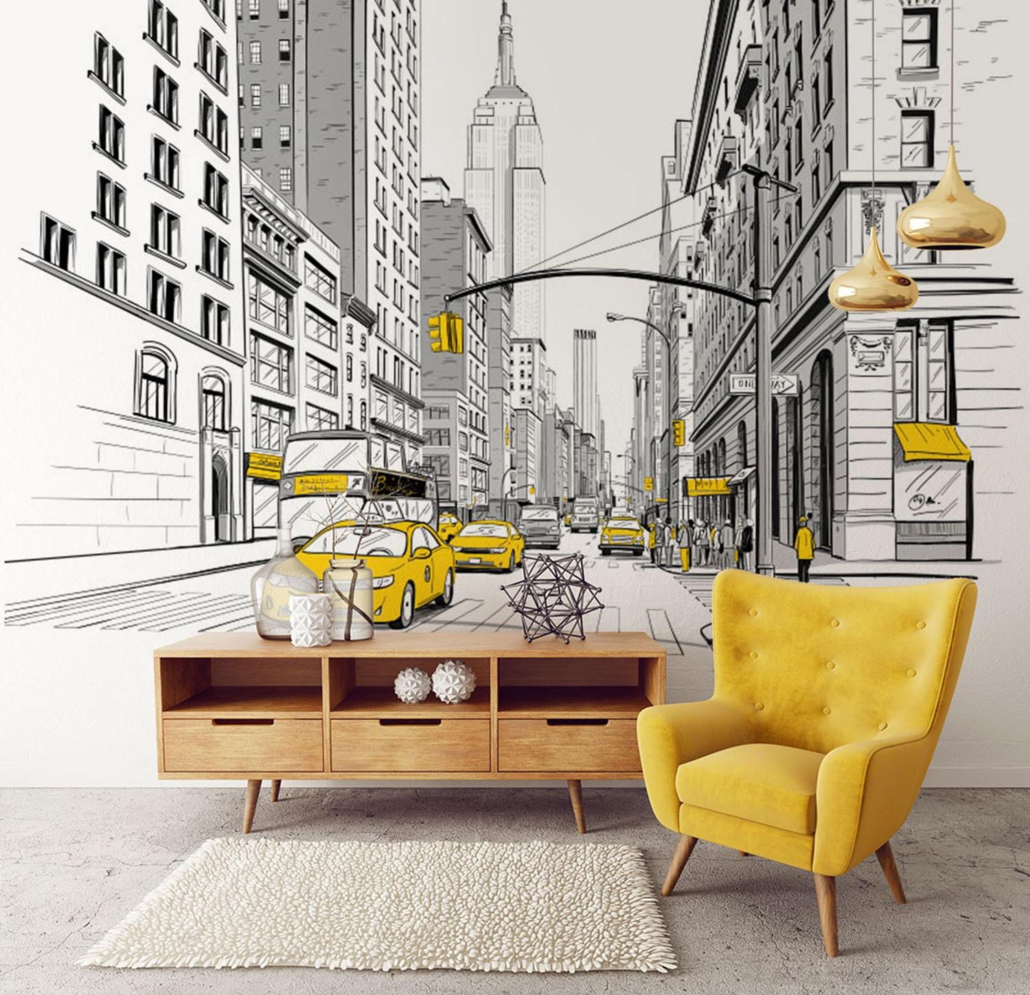 1500x1448 Wallpaper Mural New York -NYC yellow taxis mural