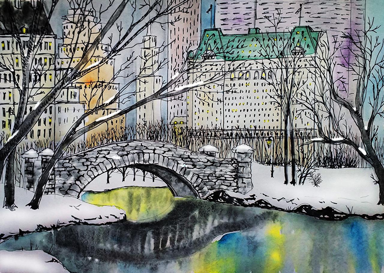 1280x910 Desktop Wallpaper New York City gapstow bridge, central park bridge