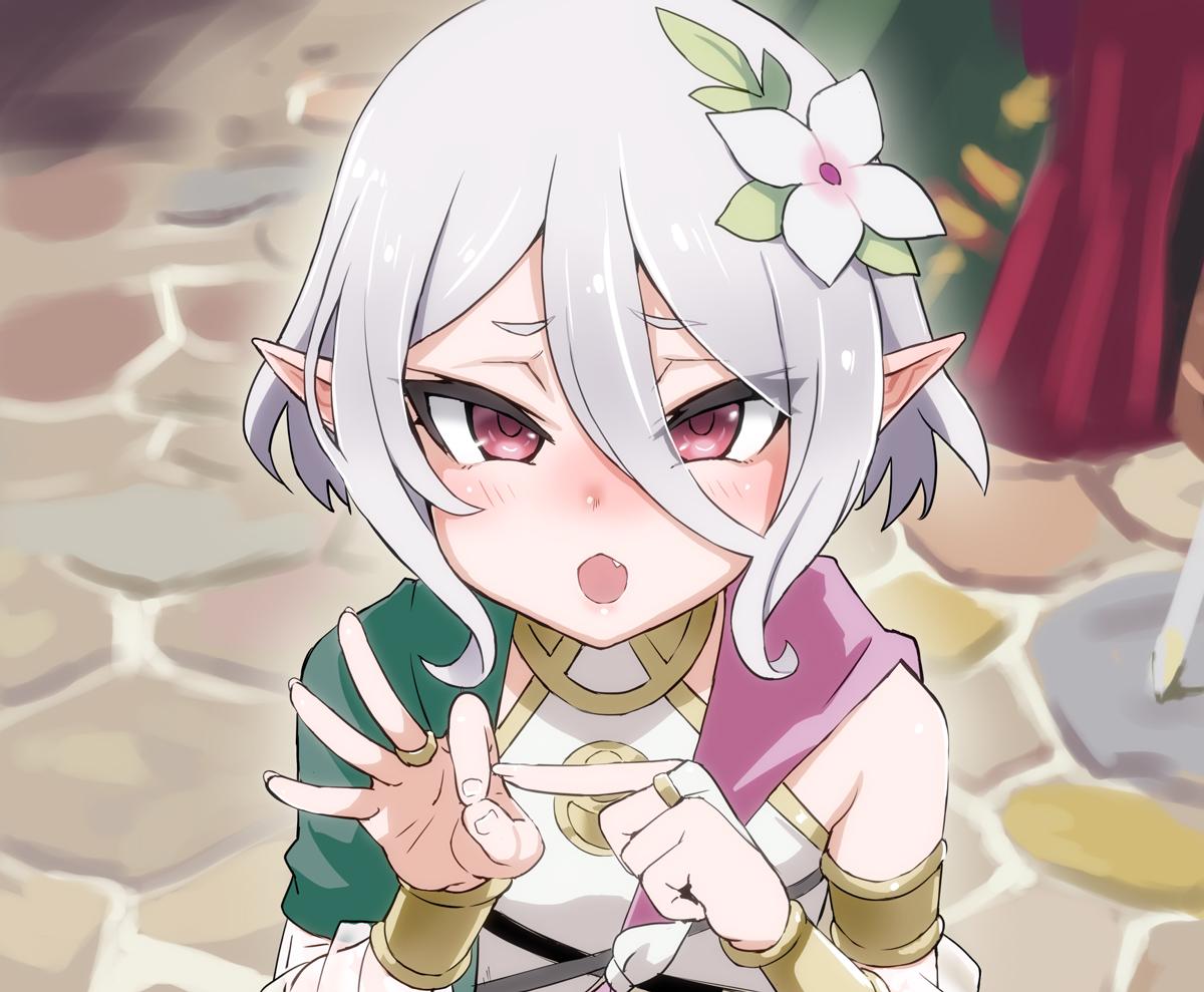 1200x989 asanagi blush close fang gray hair natsume kokoro pointed ears princess connect! red eyes short hair wristwear. konachan.com.com Anime Wallpaper