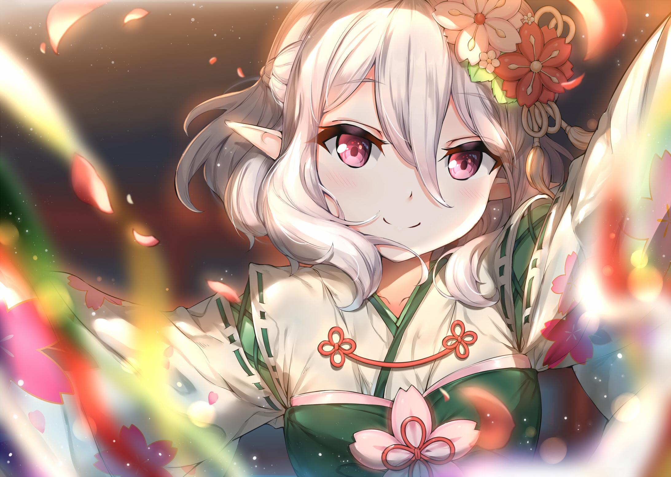 2185x1553 Download 2185x1553 Princess Connect, Kokkoro, Pointy Ears, Purple Eyes Wallpaper