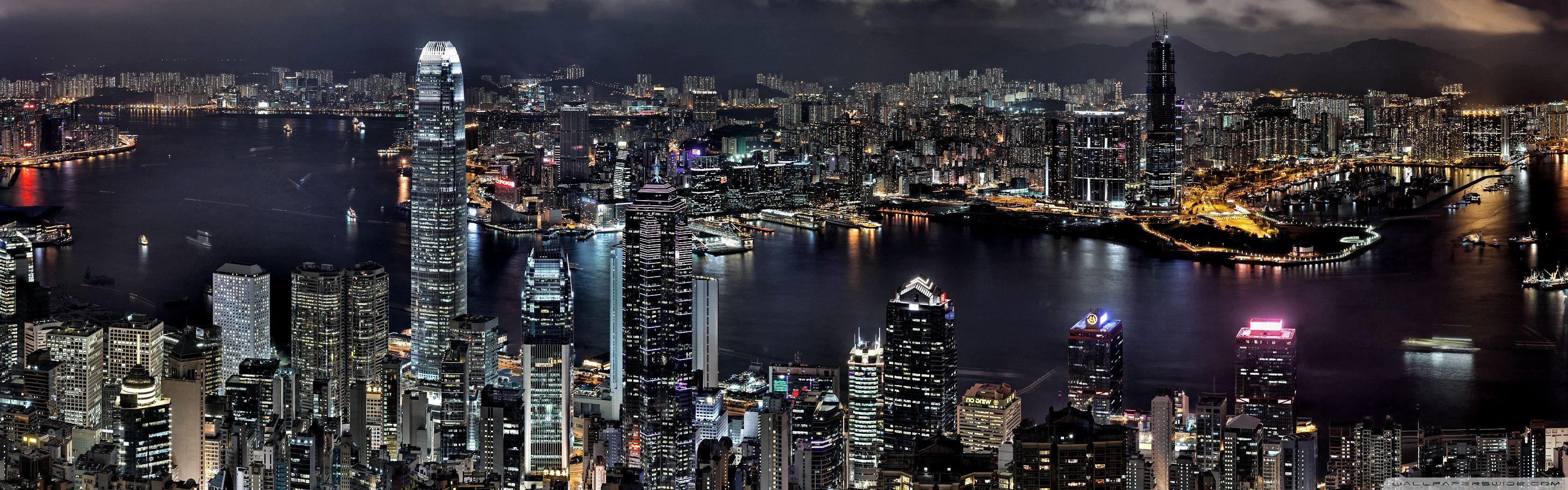 3360x1050 Dual Monitor Wallpaper Hong Kong