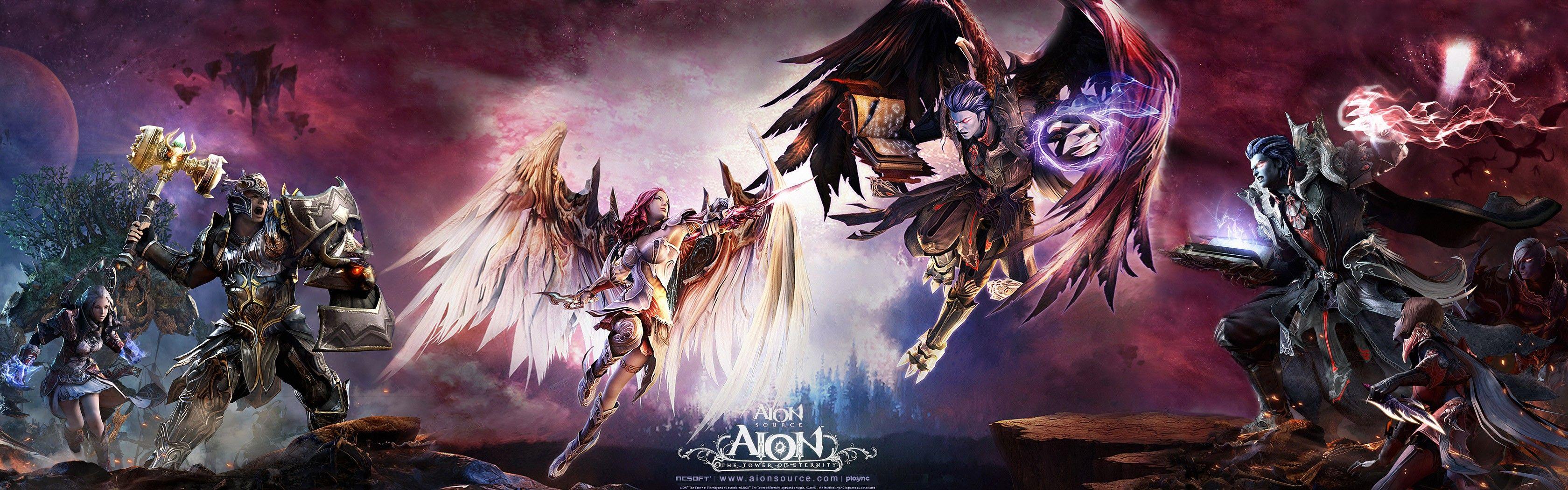 3360x1050 Tower dual screen Aion wallpaperx1050
