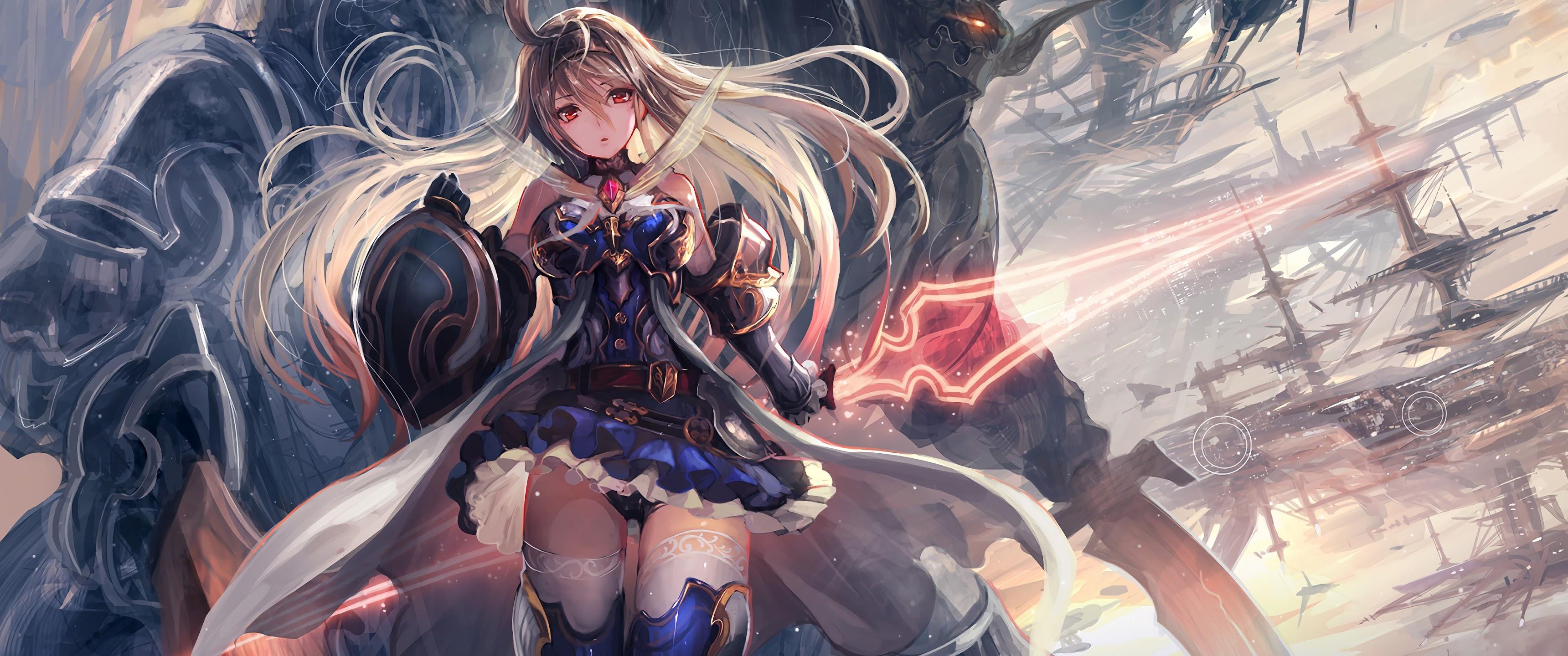 3440x1440 Anime Girl Fantasy Warrior 4K Wallpaper