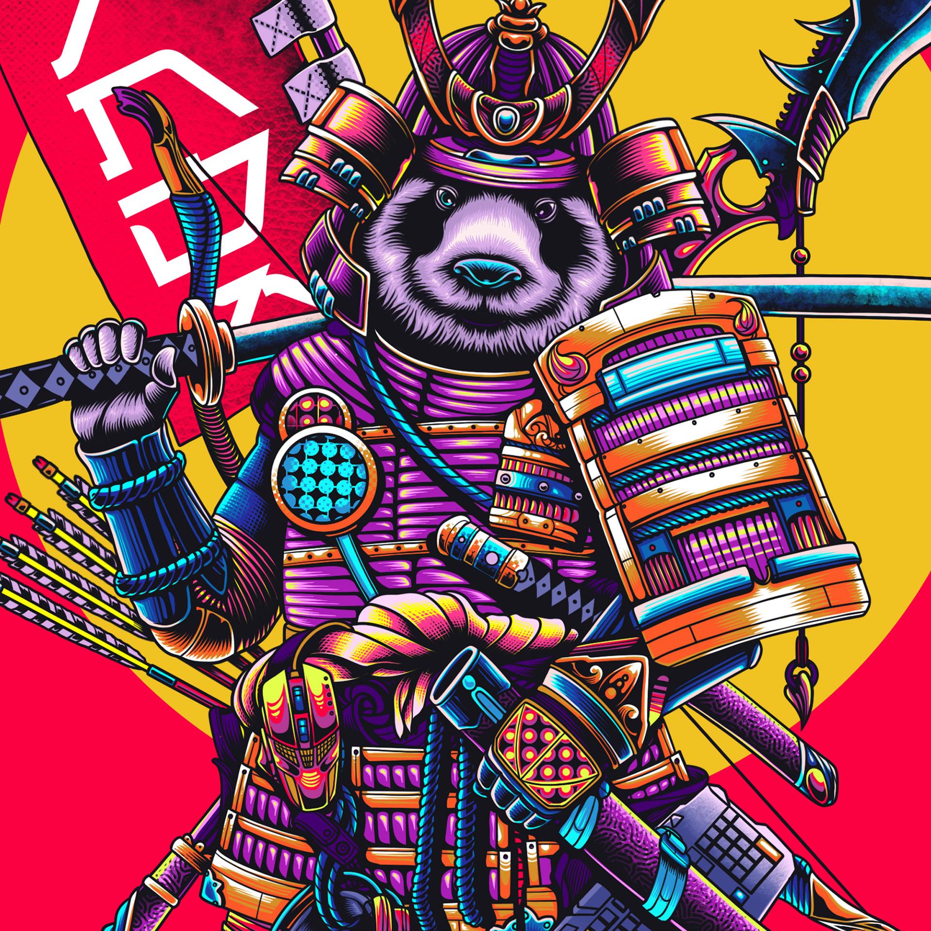 1920x1920 Panda Samurai Illustration Artwork