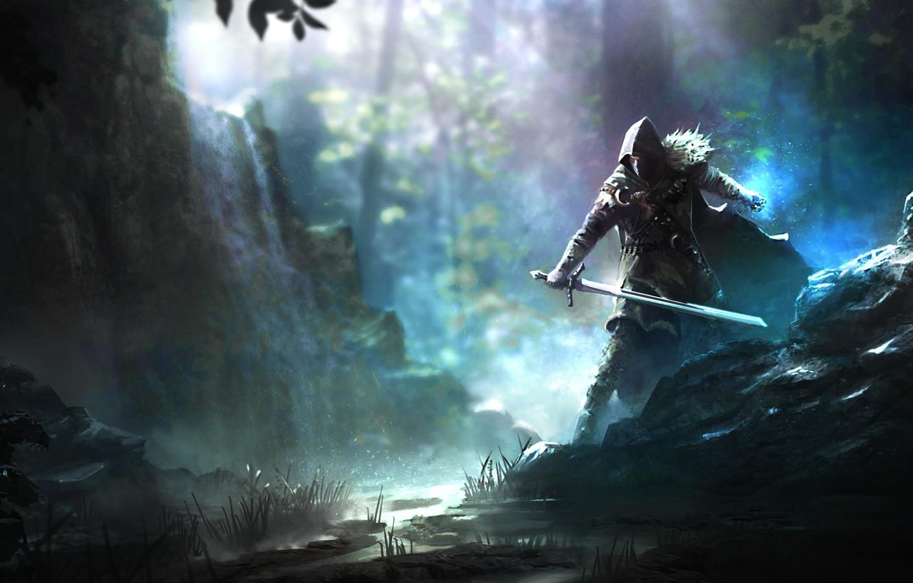 1332x850 Wallpaper sword, game, man, ken, artwork, warrior, hood, cape, balde, Elex image for desktop, section игры