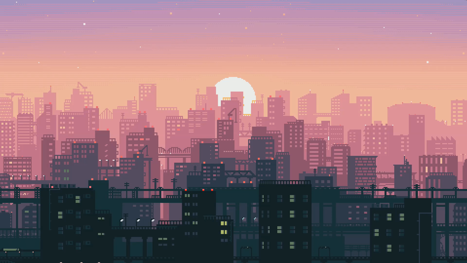 1920x1080 Pixel Art City Sunset Wallpaperx1080