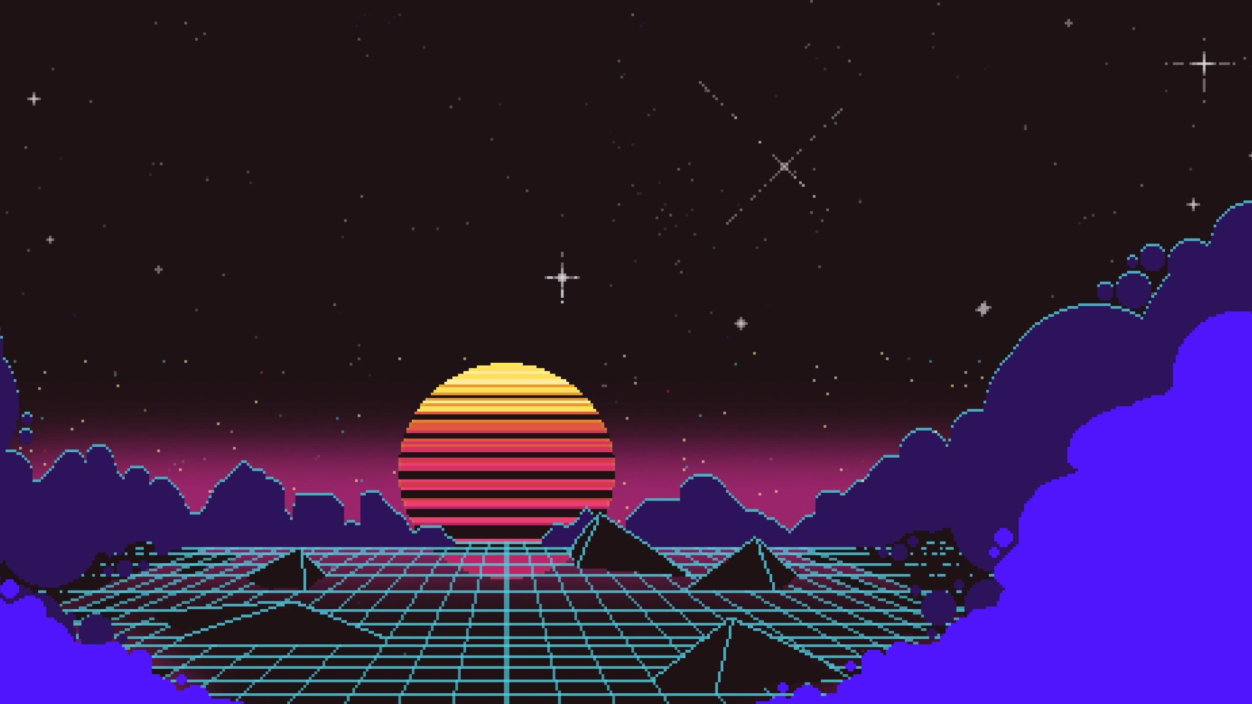 2560x1440 Outrun Pixel Sunset 1440P Resolution Wallpaper, HD Artist 4K Wallpaper, Image, Photo and Background