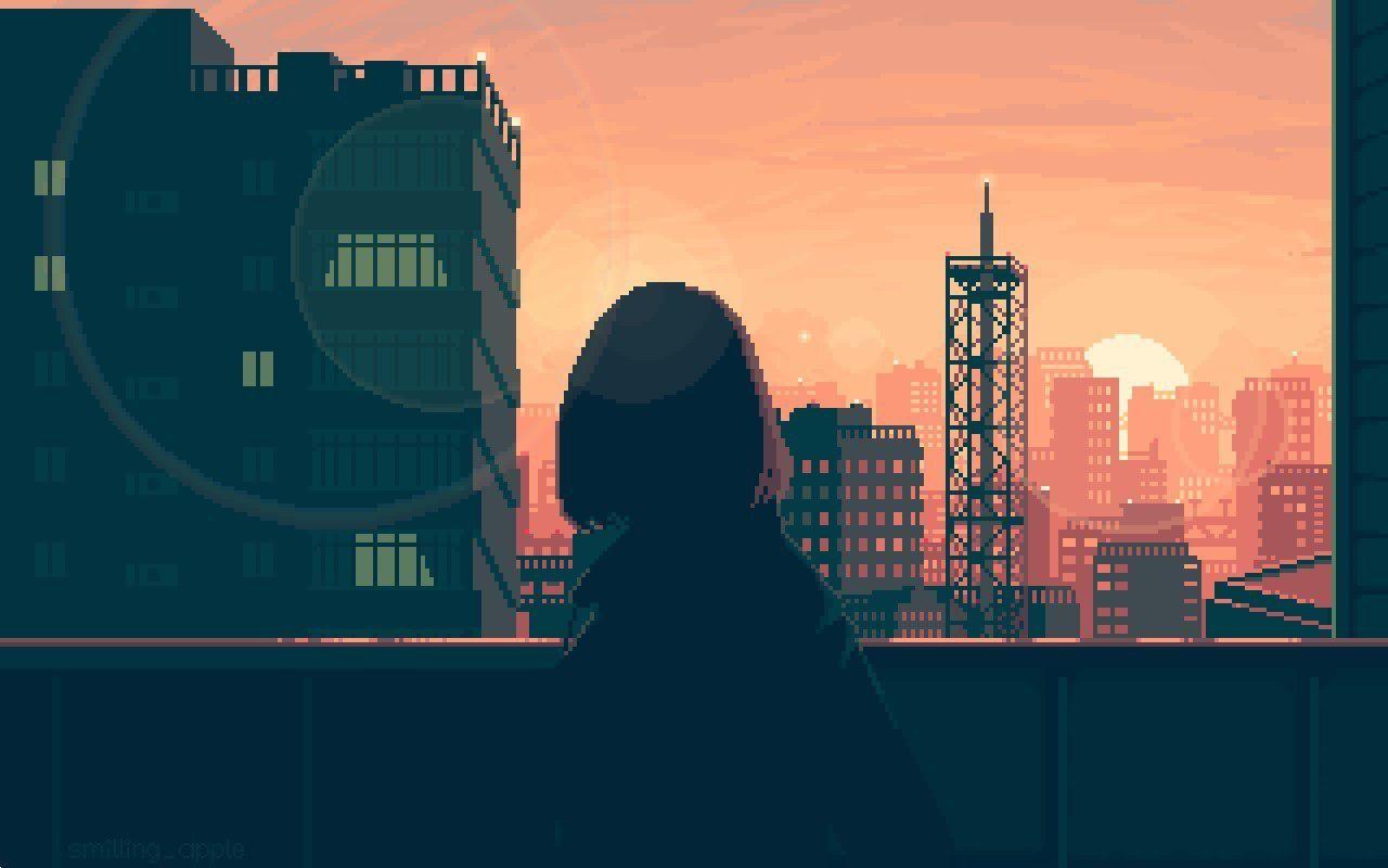 1280x800 city, pixel art, women. Mocah HD Wallpaper