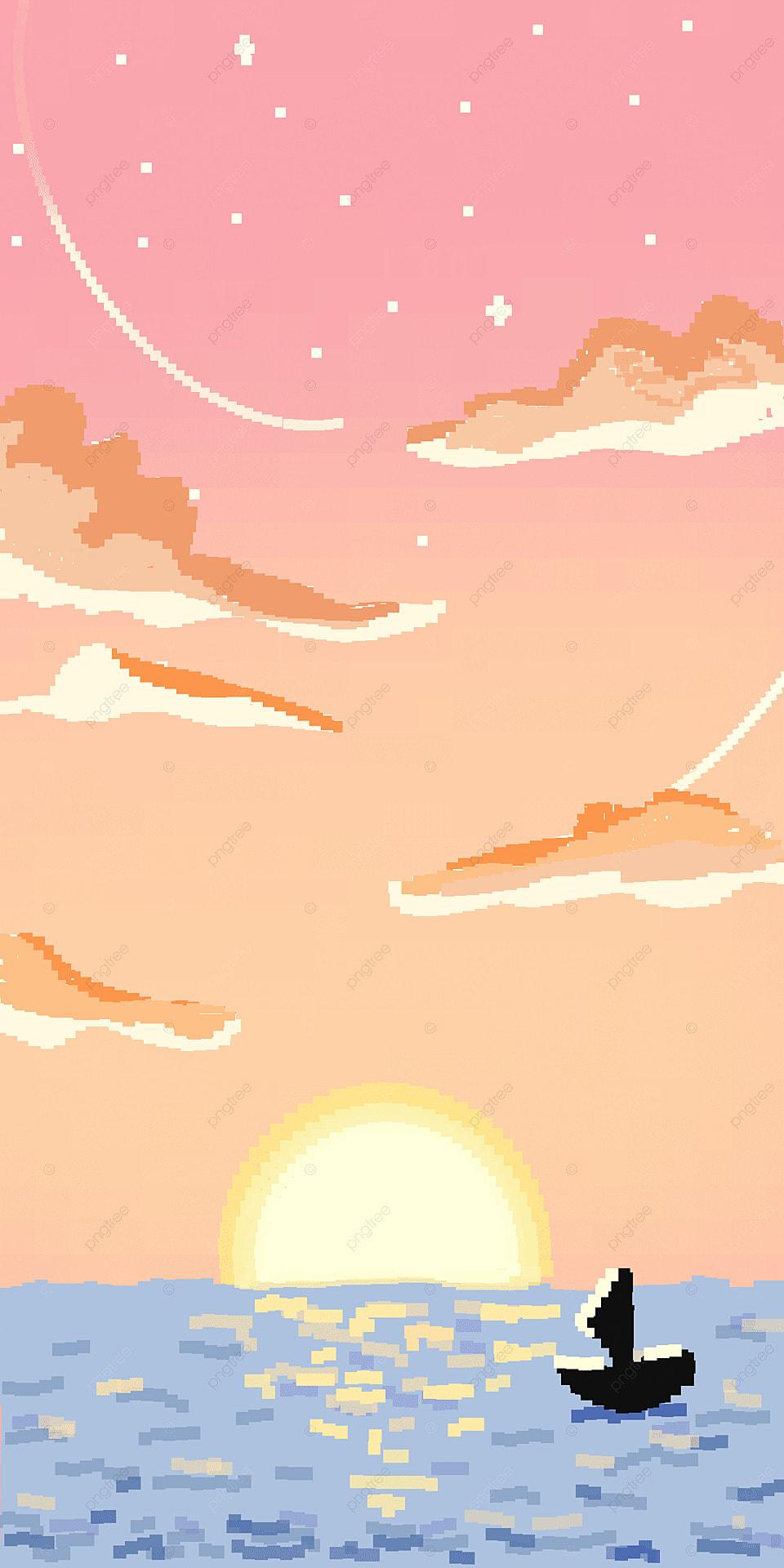 960x1920 Sky Sunset Pixel Style Mobile Phone Wallpaper Background, Sky, Sunset, Pixel Style Background Image for Free Download