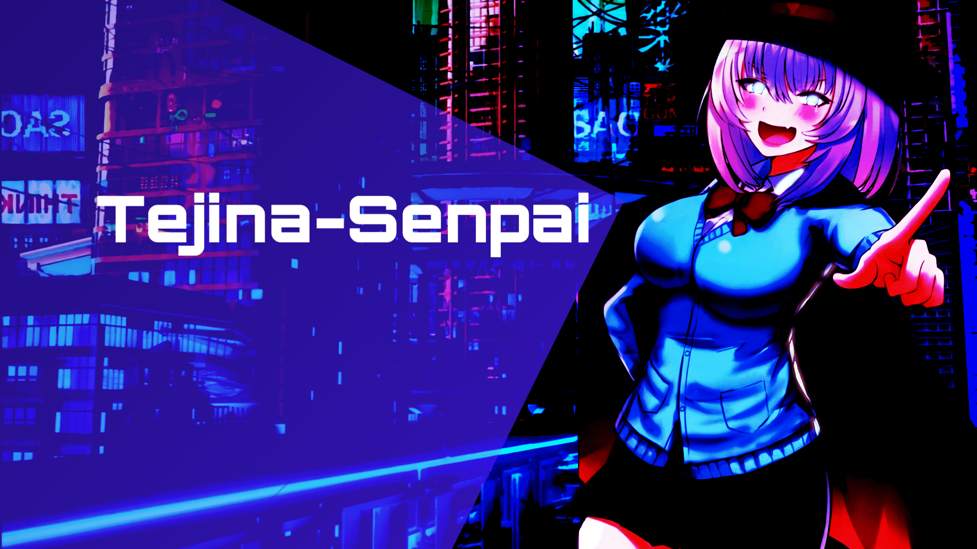 1920x1080 Anime Anime Girls Waifu2x Tejina Senpai Landscape Neon Wallpaper:1920x1080