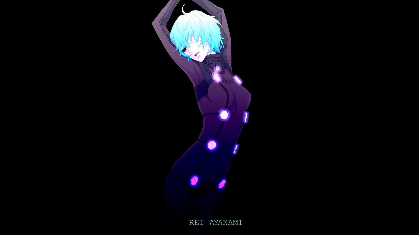 1600x900 simple background, black background, anime, anime girls, Neon Genesis Evangelion, Ayanami Rei, purple, blue, hand, fashion accessory, human body, organ High quality walls