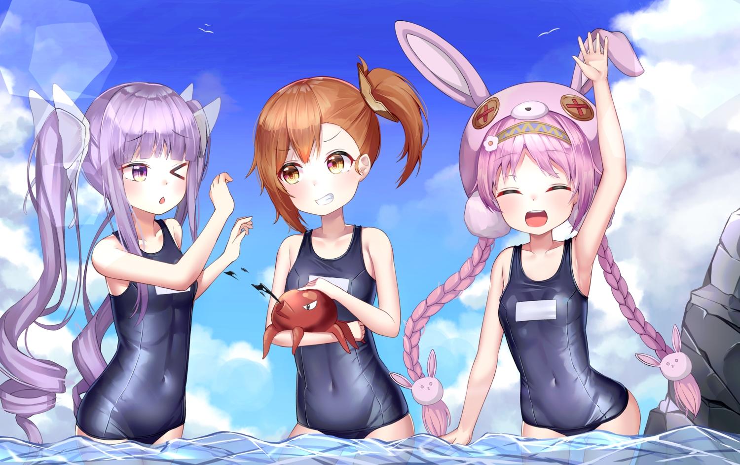 1500x942 akane mimi clouds hikawa kyoka hodaka misogi loli mannack princess connect! school swimsuit sky swimsuit twintails water wink. konachan.com.com Anime Wallpaper