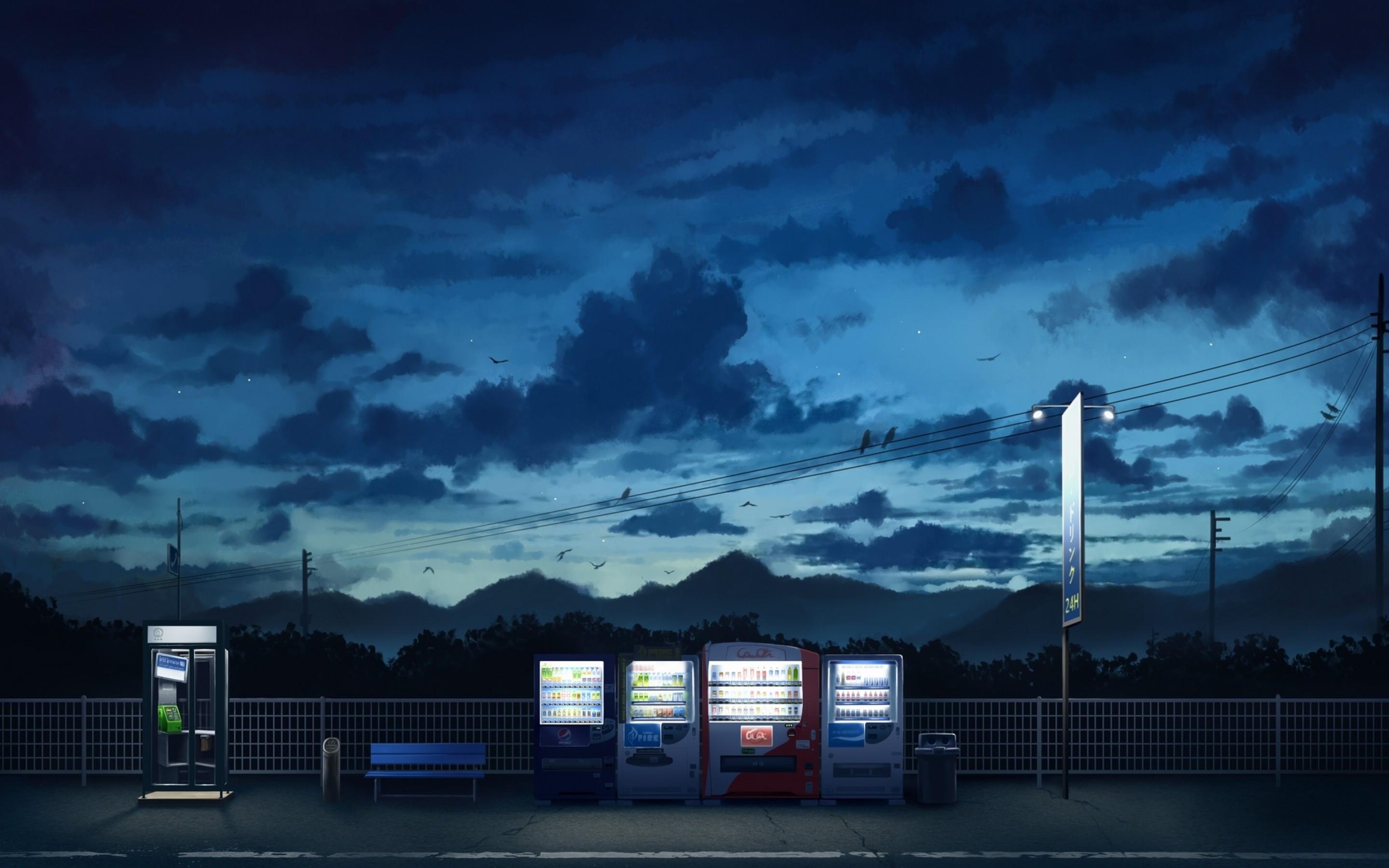 2880x1800 Download 2880x1800 Anime Night, Vending Machines, Scenic, Clouds Wallpaper for MacBook Pro 15 inch