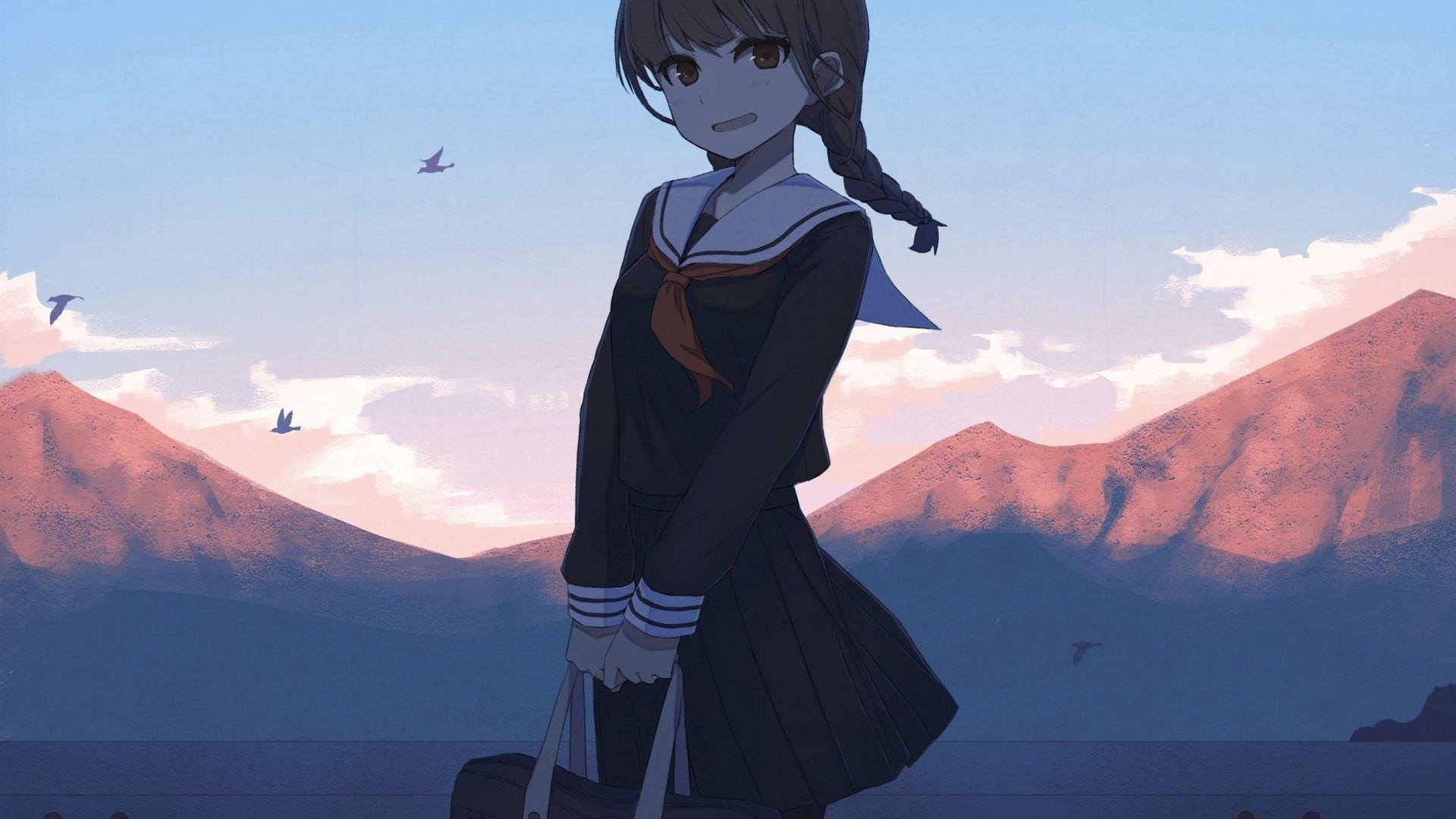 1920x1080 Download 1920x1080 wallpaper anime girl, cute, outdoor, full HD