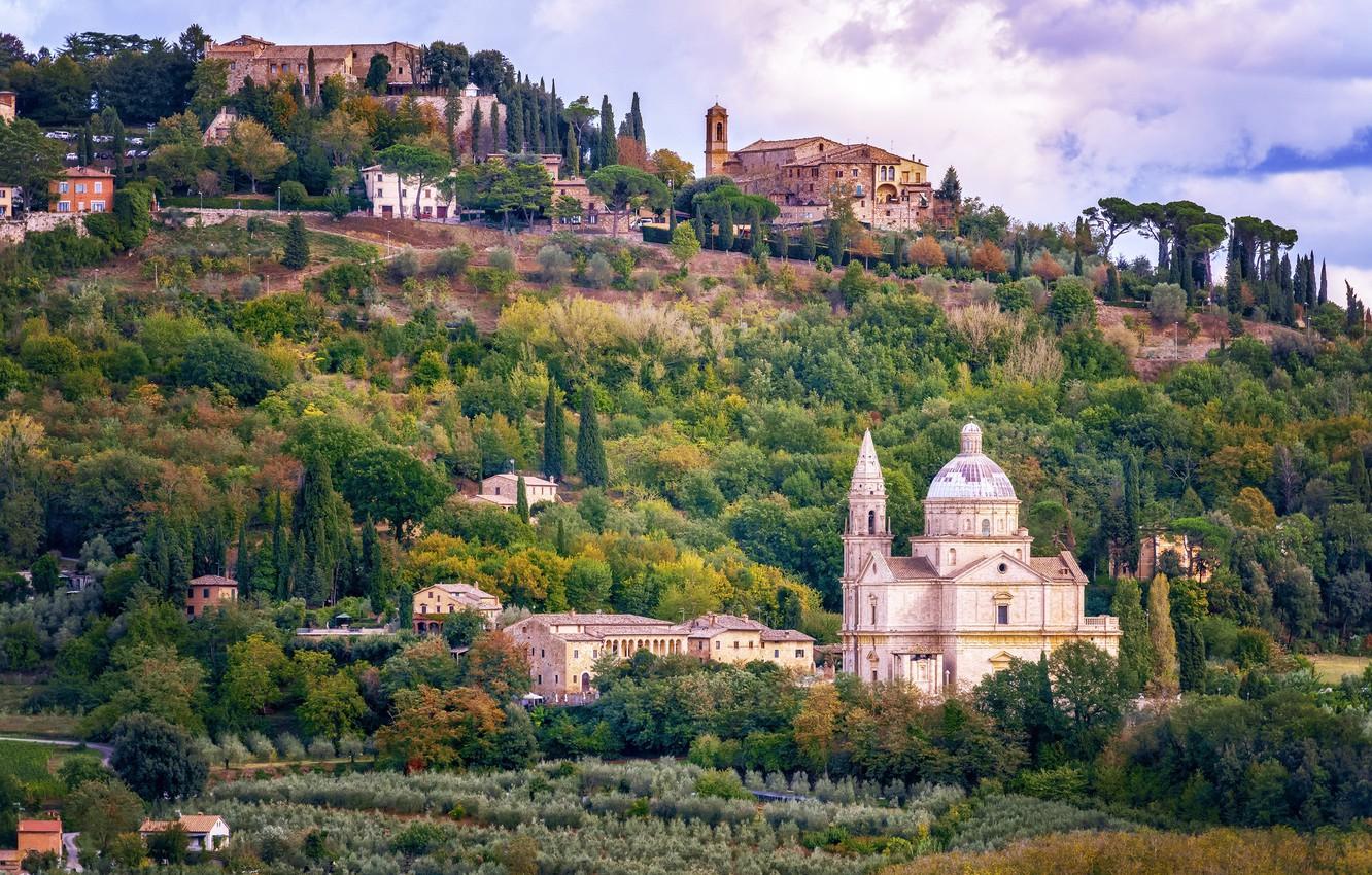 1332x850 Wallpaper trees, landscape, home, Italy, Tuscany, Montepulciano image for desktop, section пейзажи
