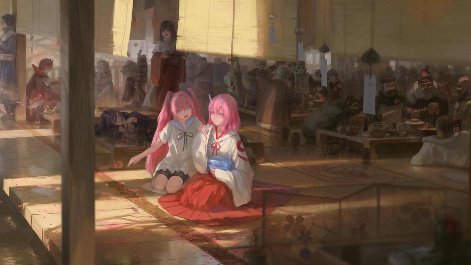 1920x1080 Download 1920x1080 Tensei Shitara Slime Datta Ken, Nava, Shuna, Shion, Benimaru, Miko, Crowd, Pink Hair, Horns Wallpaper for Widescreen