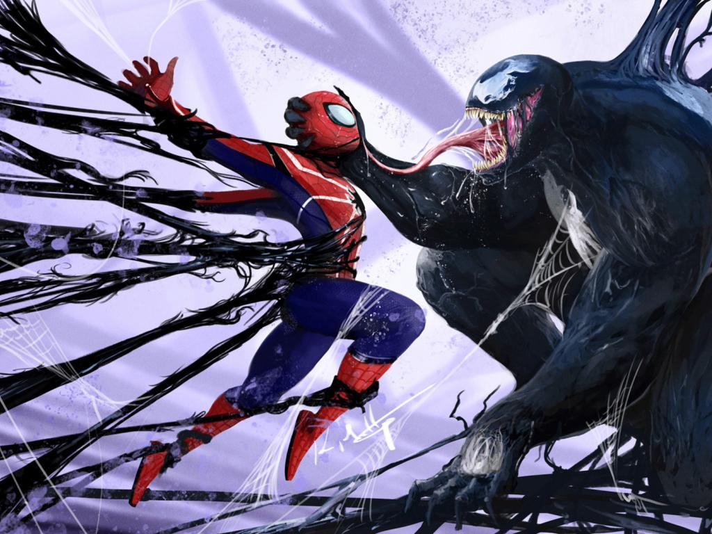 1024x768 Desktop wallpaper spiderman vs venom, artwork, marvel, HD image, picture, background, 05ccba