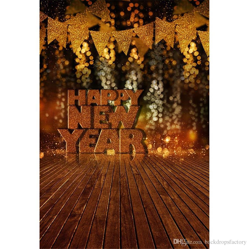 1000x1000 Background Material Online Sale Happy New Year Backdrop For Photography Bokeh Sparkles Shiny Gold Flags Baby Kids Children Photo Studio Background Wooden Floor 414622631