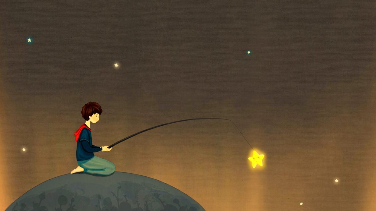 1244x700 Children fantasy art sci fi planets stars fishing cute wallpaper