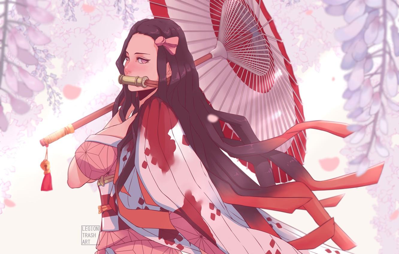 1332x850 Photo Wallpaper Umbrella, Fantasy, Illustration, Characters, Demon Slayer Computer Background