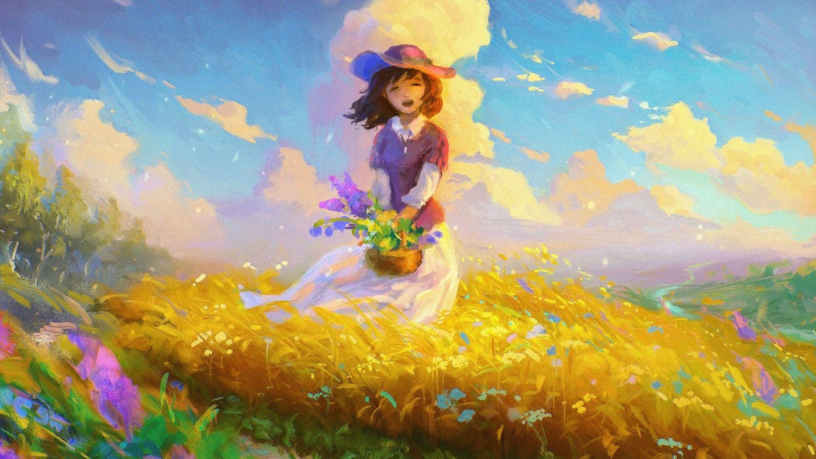 1600x900 Wallpaper Cute girl, Happy girl, Artwork, HD, Creative Graphics