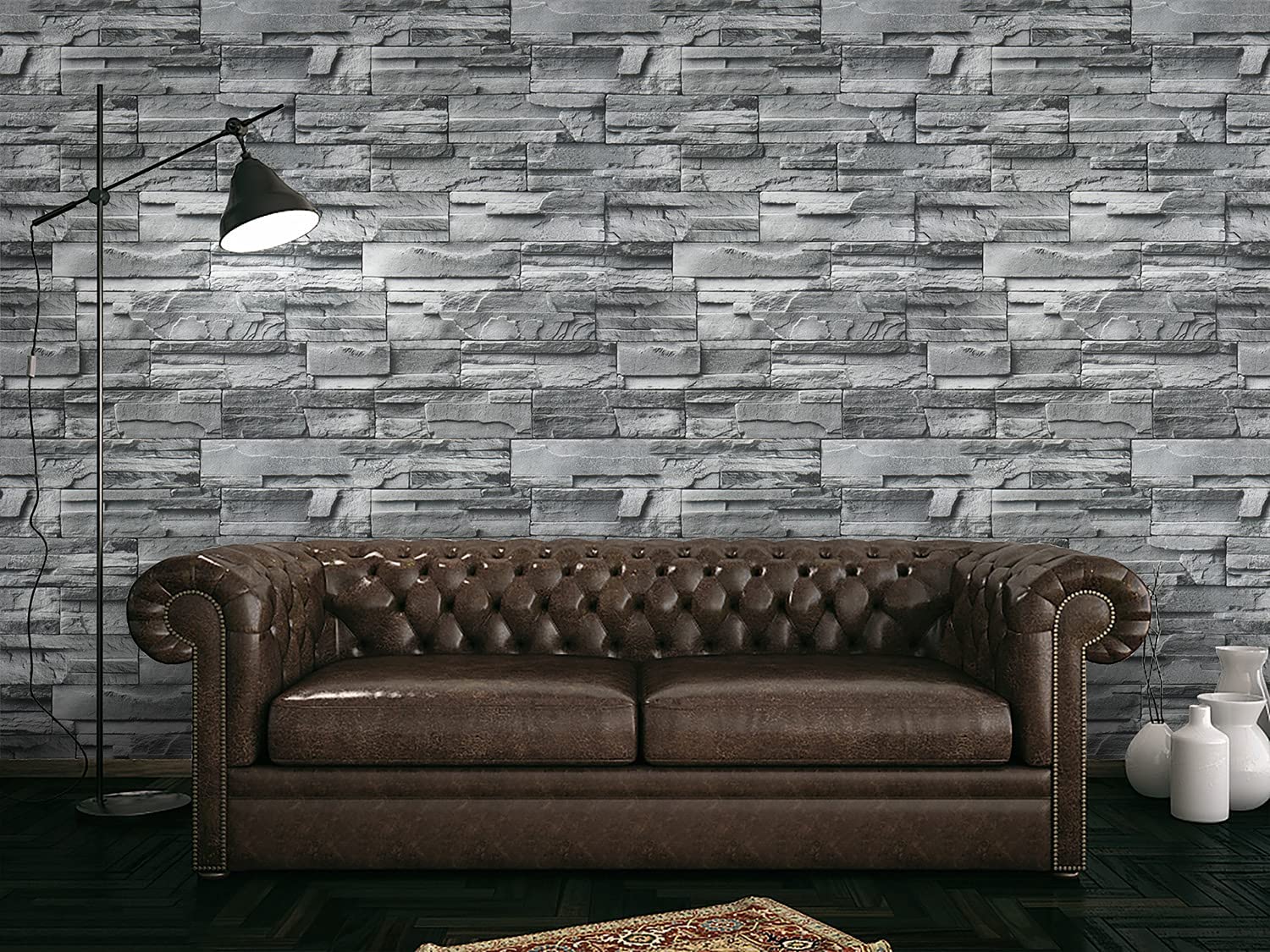 1500x1125 Buy Brick Peel And Stick Wallpaper Grey Self Adhesive Wallpaper Stone Removable Backsplash 3D Textured Wallpaper For Fireplace Background Wall Living Room Bedroom Home Decor Easy To Apply 17.7x79 Online In Vietnam. B0986MG3FH