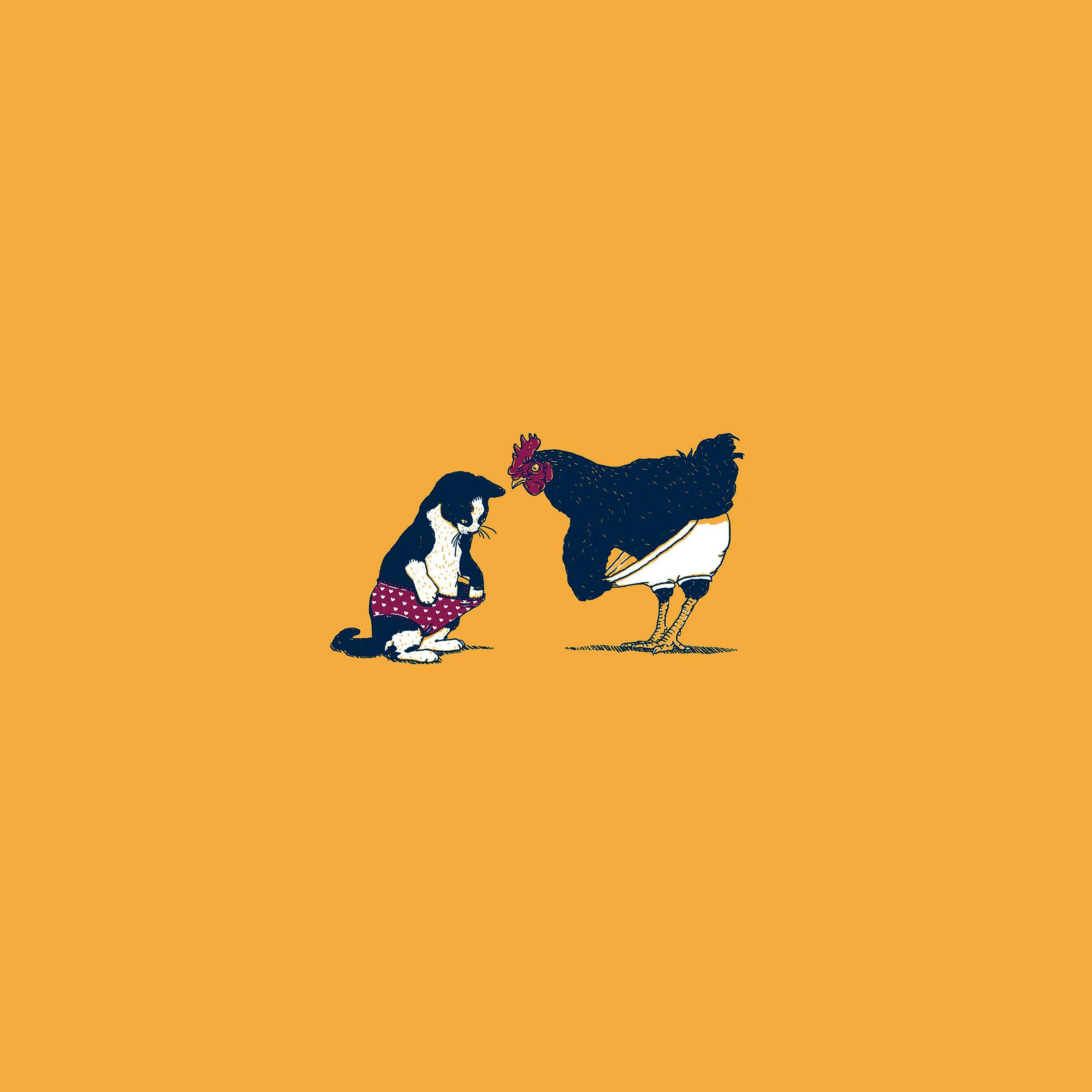 2732x2732 I Love Papers. cat chicken yellow underwear cute illust art
