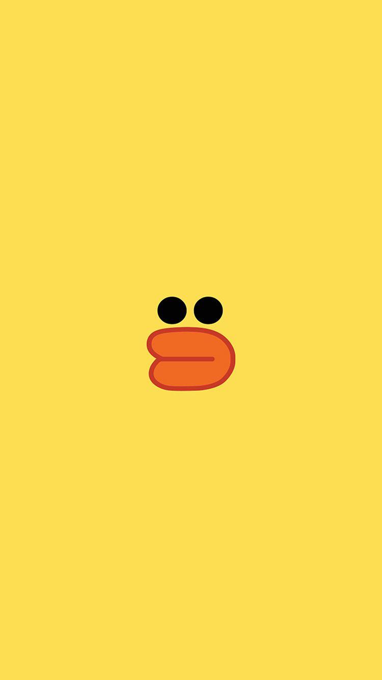 750x1334 CUTE LINE CHARACTOR YELLOW DUCK ILLUSTRATION ART WALLPAPER
