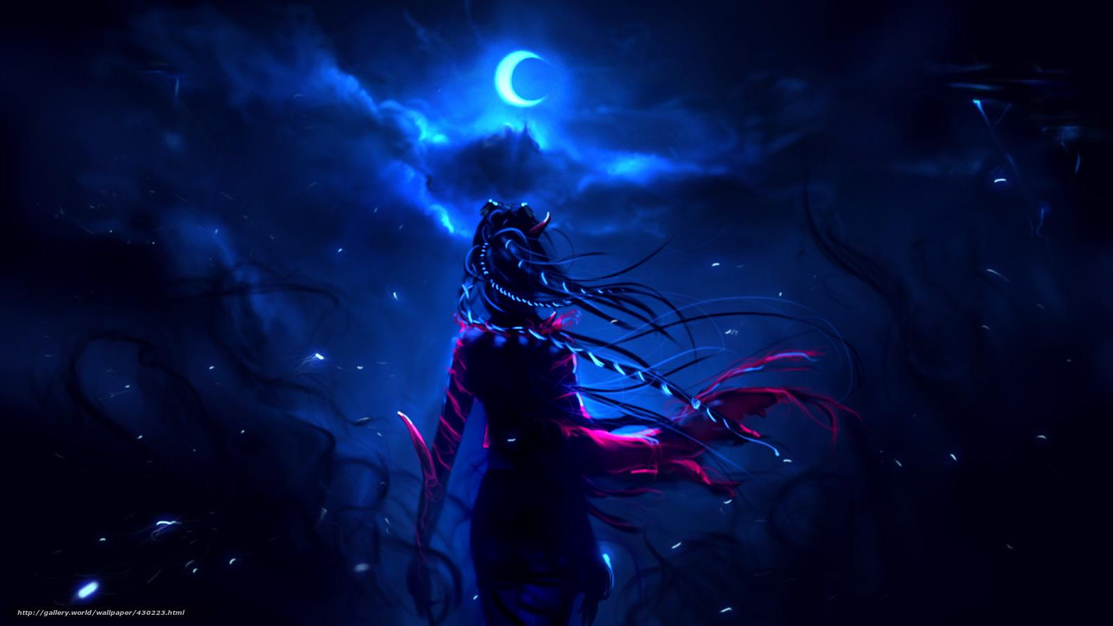 1600x900 Download wallpaper night, moon, priestess free desktop wallpaper in the resolution 1600x900