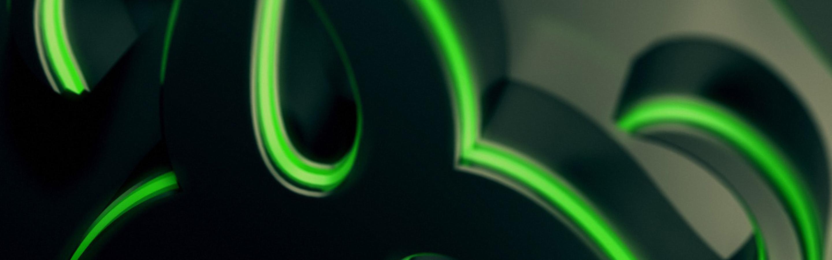 2880x900 Abstract green and black wallpaper
