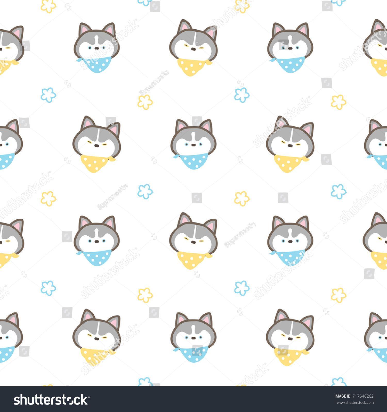 1500x1600 Seamless Pattern of Cartoon Siberian Husky Dog on White Background. Siberian husky dog, Husky dogs, Siberian husky