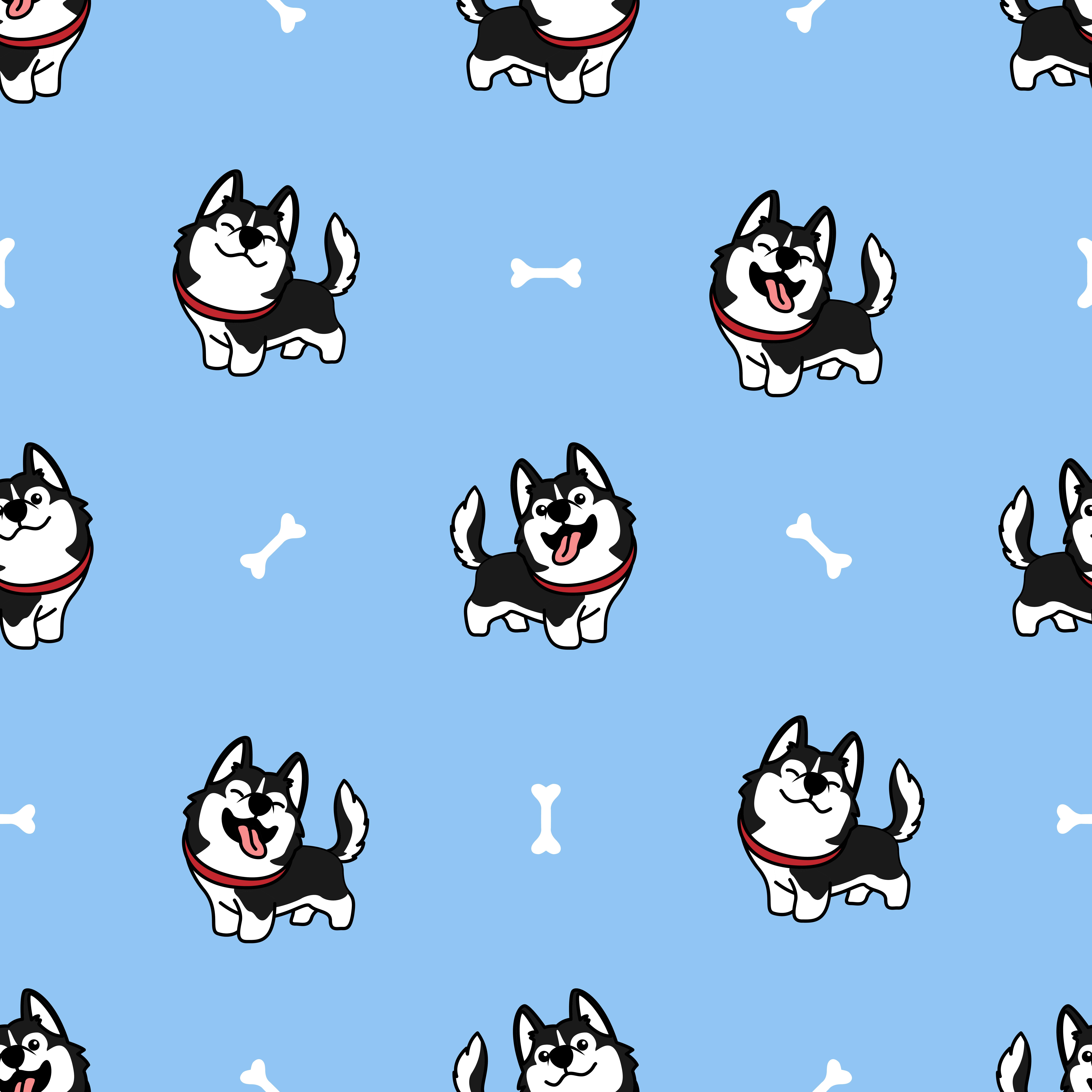 8000x8000 Cute siberian husky dog smiling cartoon seamless pattern