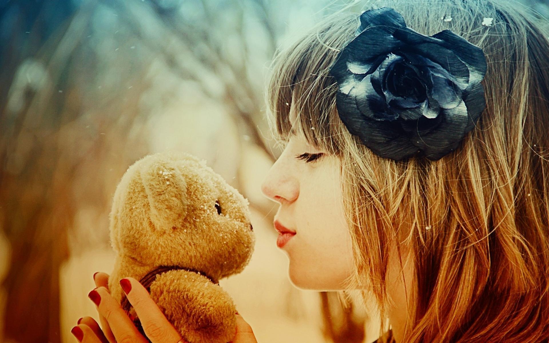 1920x1200 mood, Love, Romance, Teddy, Bear, Bokeh, Women, Model, Redhead, Face, Kiss Wallpaper HD / Desktop and Mobile Background